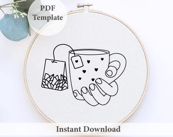Tea Time Hand Embroidery Pattern: Beginner DIY (PDF Pattern)