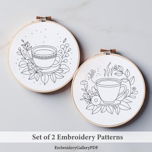 Teacup Floral Embroidery Pattern: Beginner Hoop Art (PDF Download)