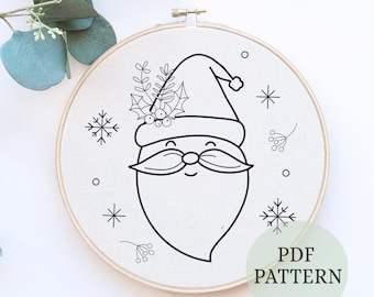 Santa Claus Hand Embroidery Printable Pattern, Christmas Embroidery Pattern, PDF Embroidery Pattern, Christmas Design, Santa Embroidery