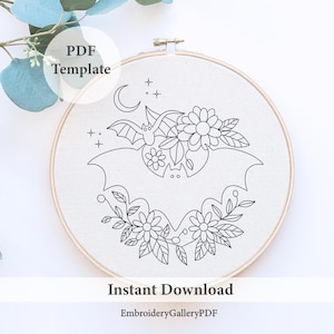 Halloween Bat Embroidery Pattern: Spooky Floral Design (PDF Download)