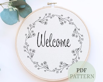 Embroidery PDF Pattern, Welcome, Beginner Hand Embroidery Pattern, Digital Pattern, Funny Embroidery, Funny Gift, babyshower gift, 6 sizes