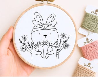 Rabbit Embroidery Pattern: Woodland Bunny Design, hoop art (PDF Pattern)
