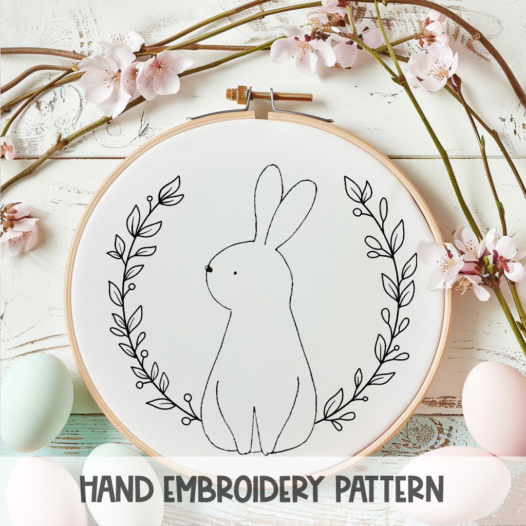 Bunny Floral Embroidery Pattern: Rabbit DIY Design, Hoop Art (PDF ...