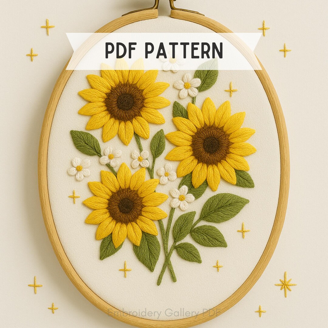 Sunflower Bouquet Hand Embroidery Pattern, Floral Hoop Art (PDF Pattern ...