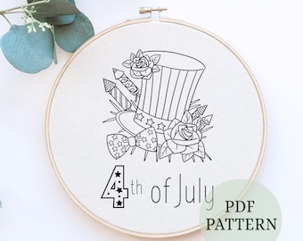 Vaterländisches Handstickerei-Muster: 4th of Jul Design (PDF-Muster)