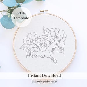 Bird Hand Embroidery Pattern, Nature-Inspired Embroidery Design, Floral Bird Pattern, Instant Download, DIY Needlework, Crafts for Beginners