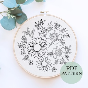 PDF Pattern Sunflower Bouquet, Embroidery Template, Embroidery Pattern, DIY Embroidery, Hand Embroidery, Sunflower Embroidery for Home Decor