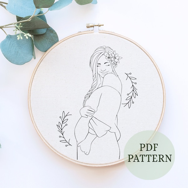 Sweet Pregnant Lady Hand Embroidery, Body Positivity Hoop Art, Pregnancy DIY, Floral Embroidery, Nursery, Gift for Mother,Instant download