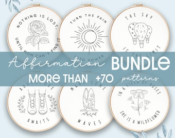 EMBROIDERY BUNDLE, Hand Embroidery Patterns, Quotes Collection, PDF Embroidery Pattern, Beginner Pattern, affirmation quote, Embroidery hoop