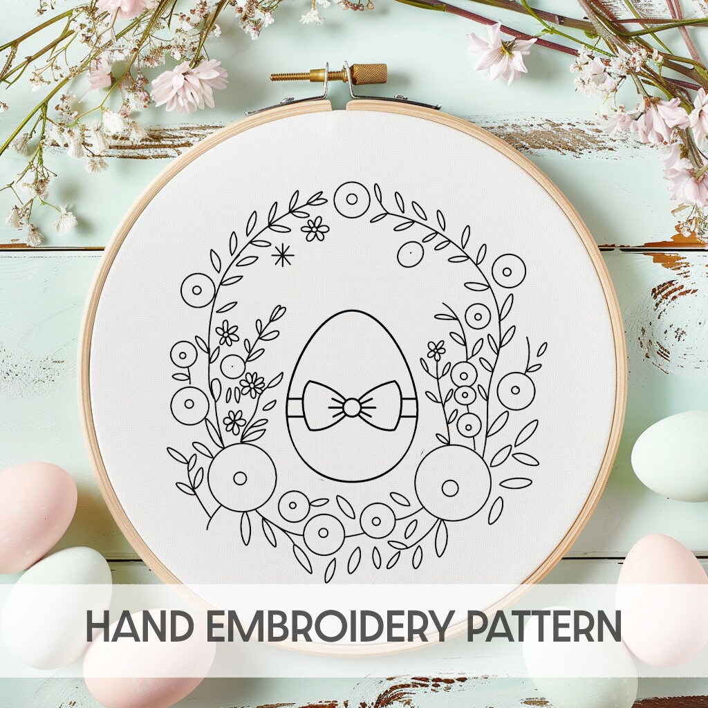 Easter Egg Embroidery Pattern: Floral Wreath DIY Needlework (PDF ...