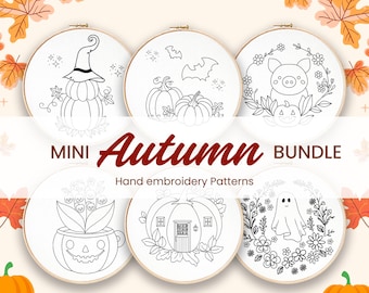 Autumn Embroidery Pattern Bundle: Halloween Designs, modern craft (PDF)