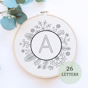 Pacote de alfabeto de Natal de A a Z, Arte em bastidor, Bordado à mão, DOWNLOAD INSTANTÂNEO, Letras de flores, Bordado de Natal, presente criativo feito à mão