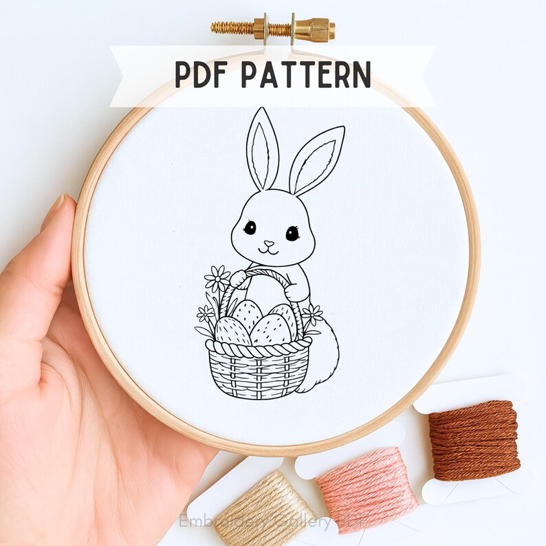 Easter Bunny Hand Embroidery Pattern With Eggs (PDF Download) - Etsy