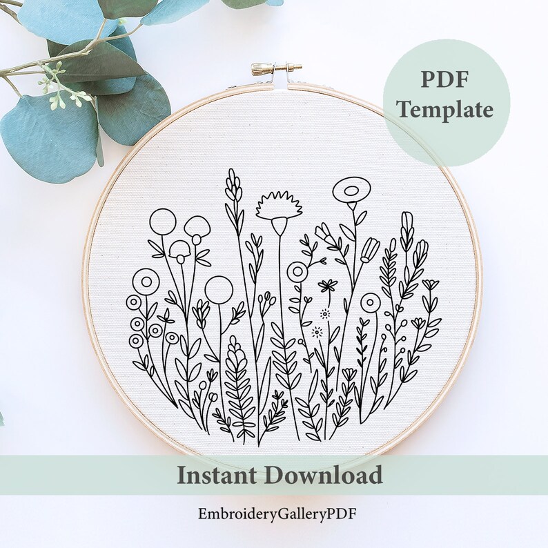 Wildflowers Hand Embroidery Pattern: Beginner DIY Bouquet Art (PDF ...