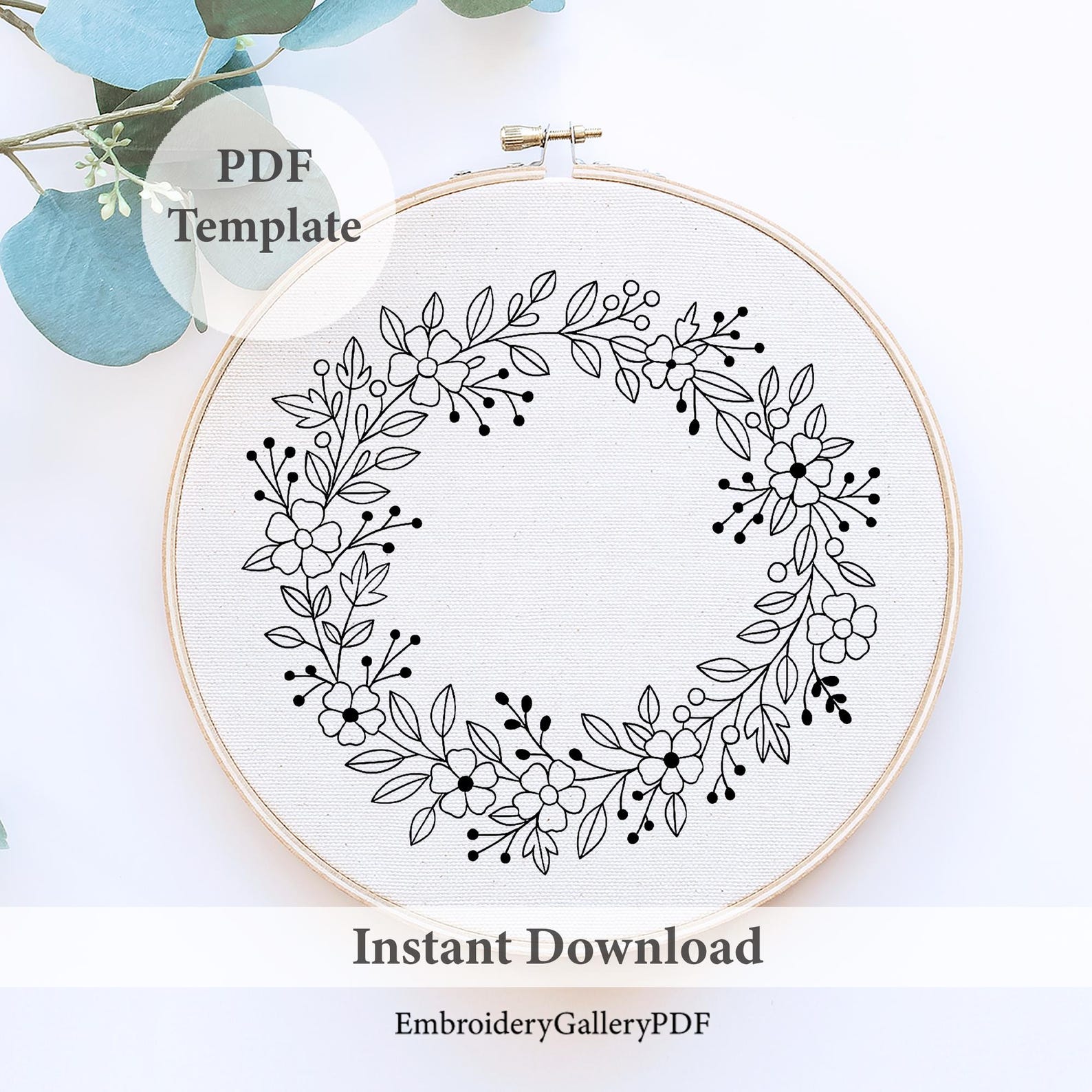 Floral Wreath Embroidery Pattern: Beginner Friendly Botanical Design ...