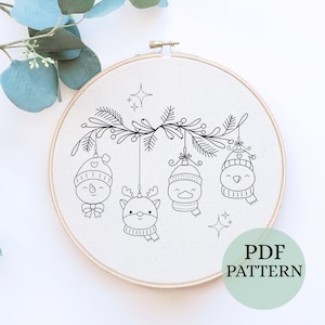 Weihnachtsschmuck, Familie Weihnachtsstickerei, Weihnachtstiere Stickerei, Weihnachtsdesign, DIY Weihnachtsgeschenk Stickerei, niedliches Winterhandwerk