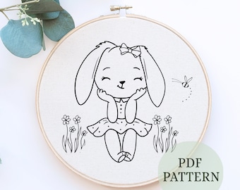 Bunny Hand Embroidery Pattern: Modern Silhouette Design, kids room decor (PDF Pattern)