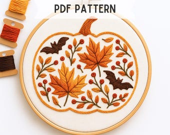 Pumpkin Hand Embroidery Pattern: DIY Autumn decor (PDF Pattern, 6 Sizes)