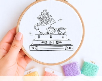 Floral Book Embroidery Pattern: DIY Reading Nook Decor (PDF Pattern)