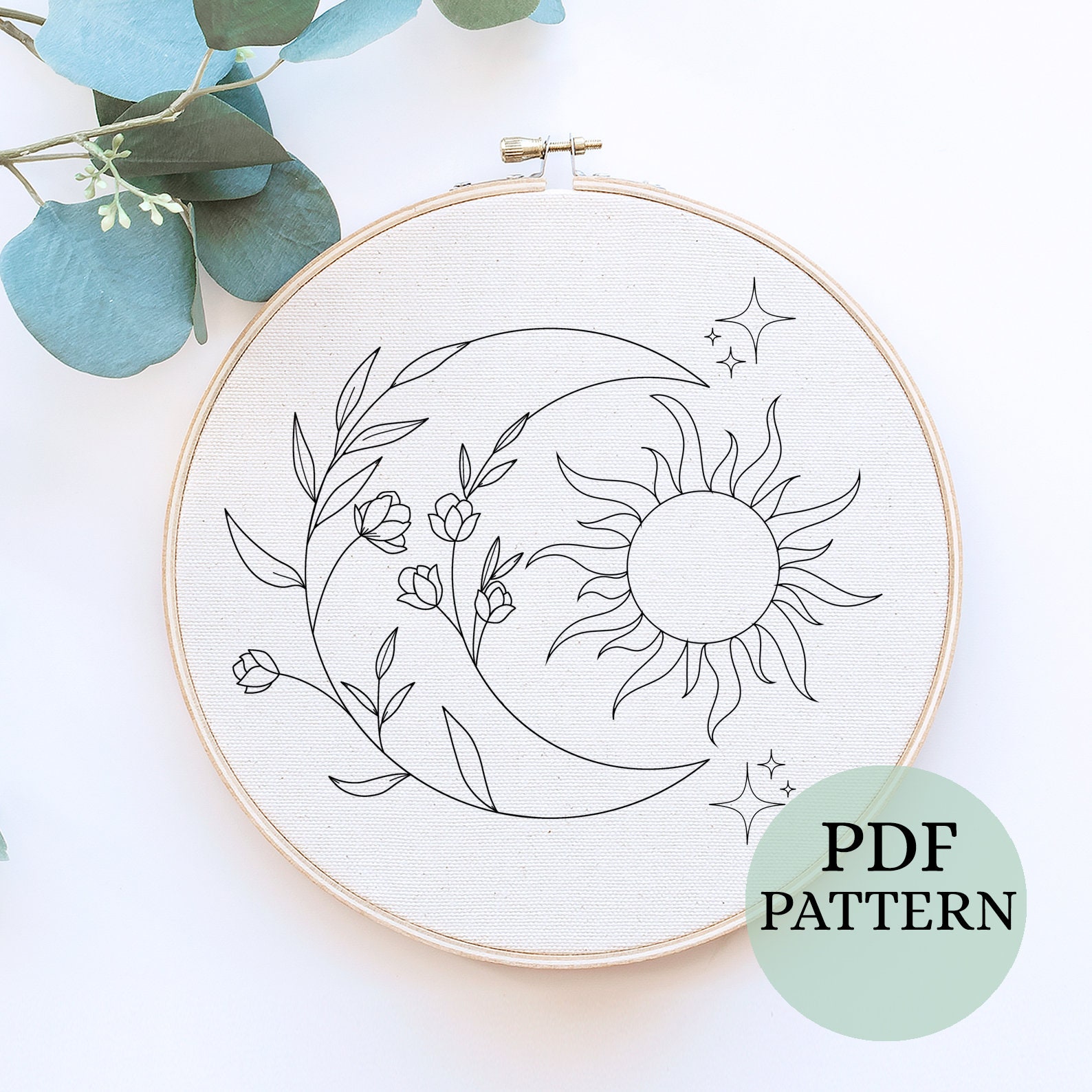Sun and Moon Embroidery Pattern: Celestial Witch Design (PDF Download) -  Etsy, image size:1588x1588