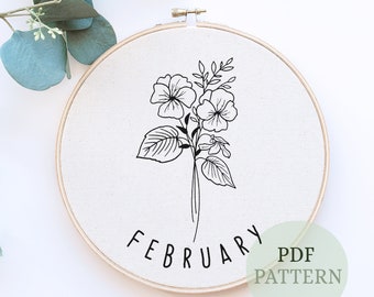 February Birth Month flower, Embroidery PDF pattern, beginner embroidery, embroidery art, botanical embroidery, hand embroidery, hoop art