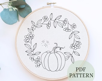 Pompoenhandborduurpatroon, borduurpatroon, herfstborduurontwerpen, borduurpatroon beginners, Halloween-pompoen pdf-patroon