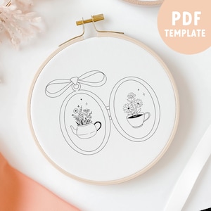 Tea Embroidery Pattern, Cute Teapot Hand Embroidery Design, Floral Stitching, DIY Needlework, Kitchen Decor, Instant Download, PDF Template