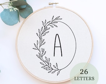 Floral Monogram hand embroidery pattern, alphabet modern embroidery pattern, Floral Letters Embroidery Pattern, Floral Monogram, 26 letters