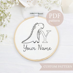 Dinosaur Embroidery Hoop, Personalized Gift, Name Embroidery, Hand Stitch Hoop art, Name Embroidery,Custom Gift, Baby Gift, DIY Newborn gift