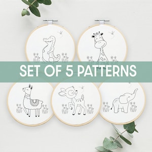 Set of 5 animals embroidery pattern, beginner embroidery pattern, funny embroidery pdf, DIY embroidery, Embroidery PDF, DIY Embroidery