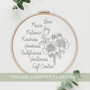 Fruits of the Spirit embroidery pattern, Instant Download, Christian decor, Scripture design, Fruits of the Spirit, Galatians 5, Vintage art