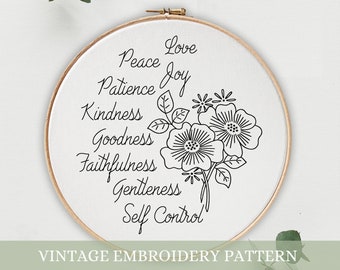 Fruits of the Spirit embroidery pattern, Instant Download, Christian decor, Scripture design, Fruits of the Spirit, Galatians 5, Vintage art