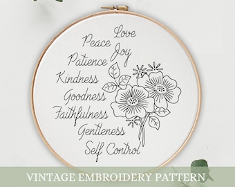 Fruits of the Spirit Embroidery Pattern: Vintage Christian Decor (PDF Pattern)