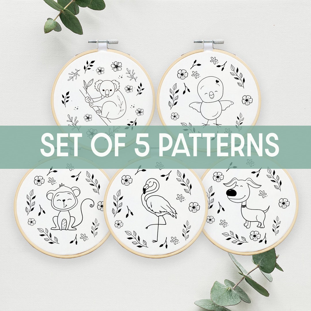 Set of 5 Embroidery PDF Pattern, Animals Silhouette Embroidery PDF ...