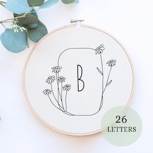 Letras completas do alfabeto, padrão de bordado à mão, patch de transferência floral, papel de bordado de margaridas, bordado moderno para roupas, arte em bastidor