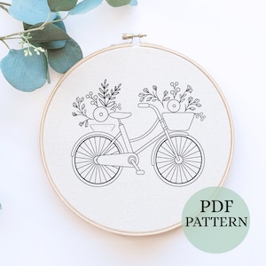 Fahrrad-Stickerei-Muster, Frühlingsstickerei, Blumenmuster Fahrrad-Stickerei, Frühling, Fahrrad mit Blumen, einfaches Blumenmuster