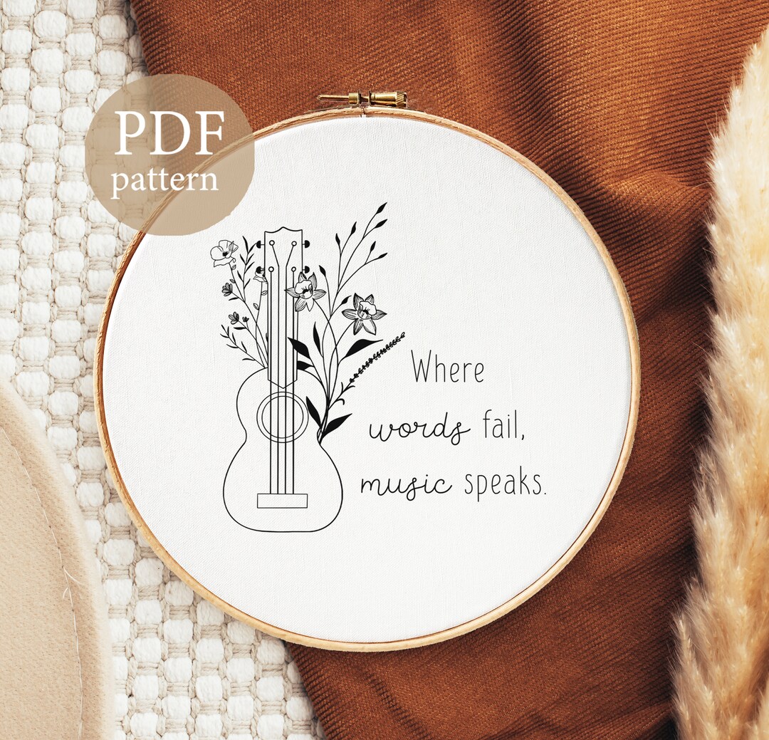 Guitar Embroidery Hand Embroidery Pattern Music Design Etsy