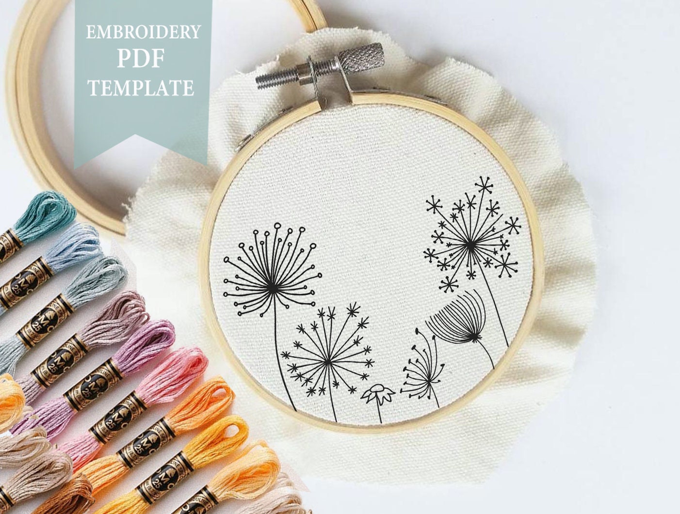 Wildflower Hand Embroidery Pattern: Dandelion Floral Designs, Hoop Art ...
