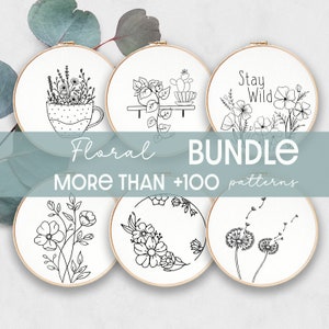 Embroidery Bundle , Hand Embroidery Patterns, Floral Collection, PDF Embroidery Pattern, Beginner Pattern, Floral designs, Digital PDF