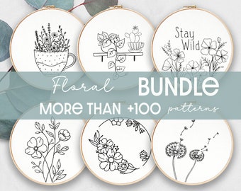 Embroidery Bundle , Hand Embroidery Patterns, Floral Collection, PDF Embroidery Pattern, Beginner Pattern, Floral designs, Digital PDF