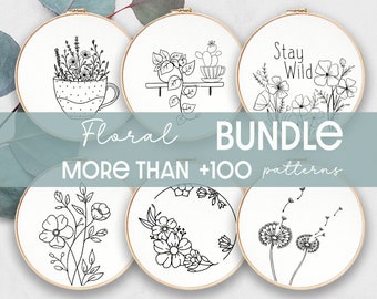 Stickerei Bundle, Handstickereimuster, Floral Collection, PDF Stickmuster, Anfängermuster, Blumenmuster, Digitales PDF