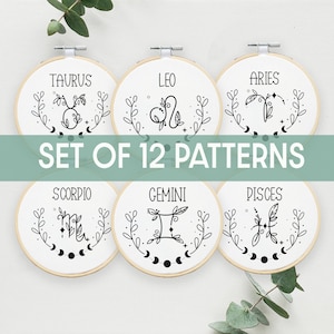 Zodiac Embroidery Pattern, Astrology Hand Embroidery Design, Celestial Stitching, DIY Constellation Art, Beginner Friendly, Instant Download