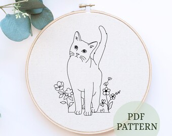 Hand Embroidery Kit Cat Design Cute Kitten Pattern 