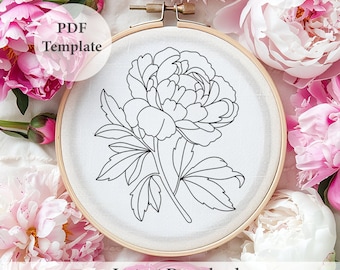 Peony Hand Embroidery Pattern: 6 Sizes (PDF Pattern)