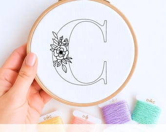Floral Letter Embroidery Design: 6 inch Monogram PDF Pattern