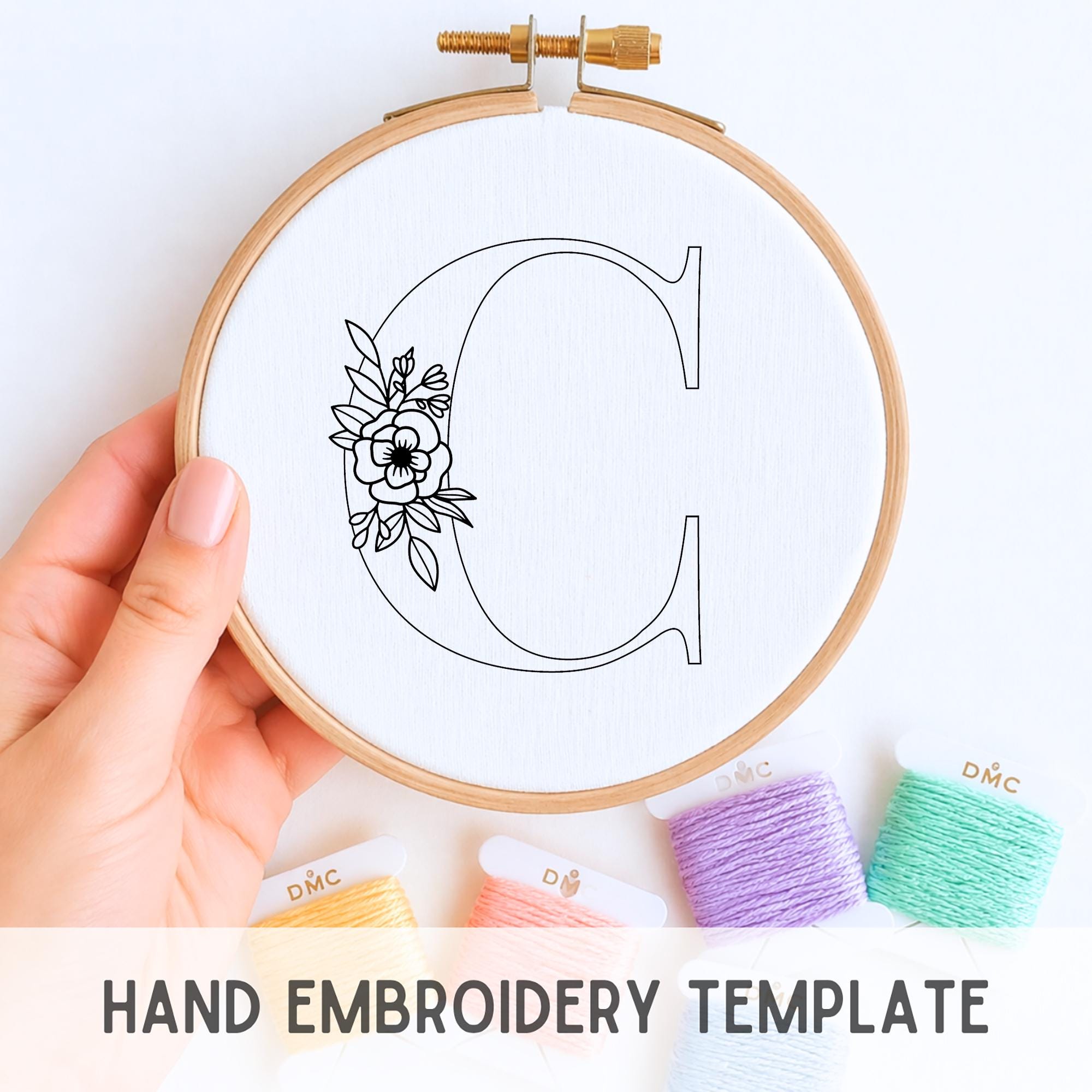 花柄文字刺繍デザイン：6インチモノグラムPDFパターン - Etsy 日本