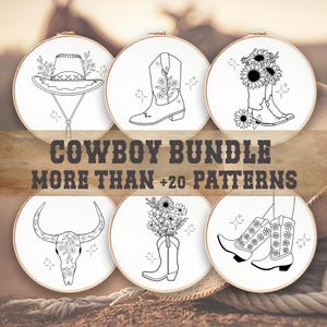 NEW Cowboy Bundle, Hand Embroidery, Western Collection, PDF Pattern,Beginner Pattern, DIY Cowgirl Gift,Rodeo Embroidery, Western Bundle pack