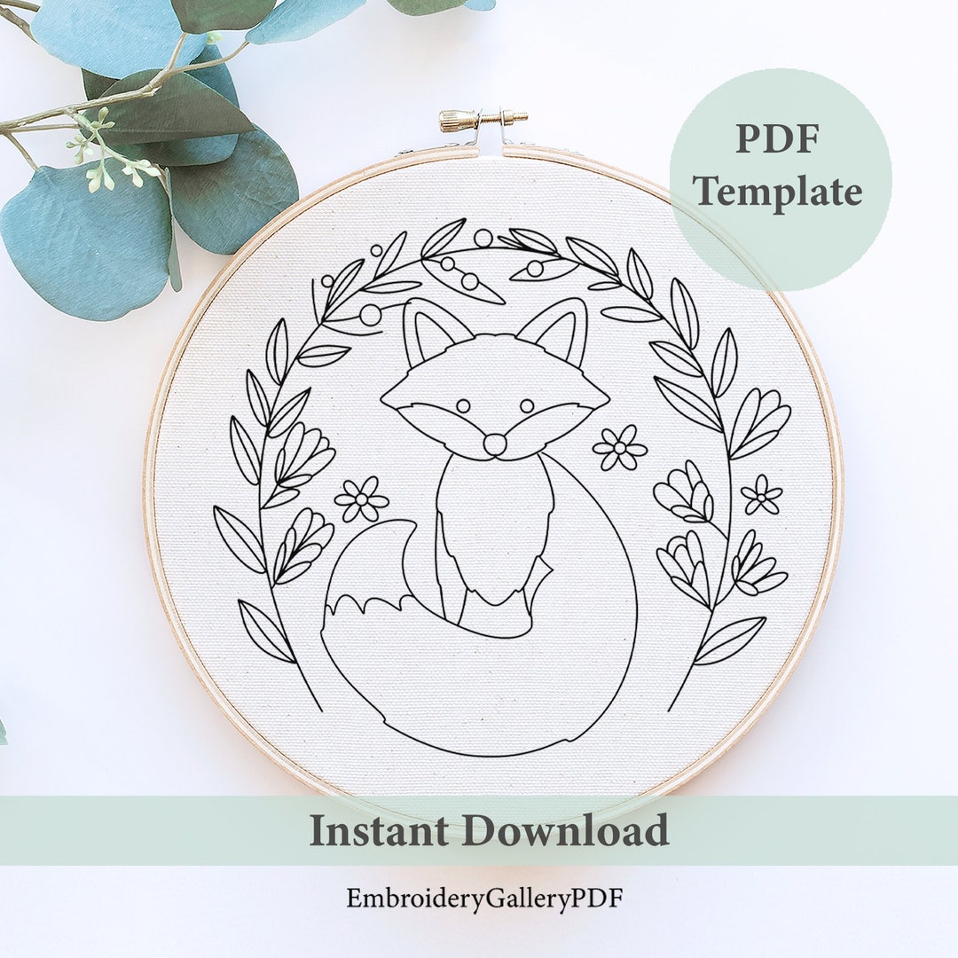 Floral Fox Embroidery Pattern: Beginner PDF (digital Download) - Etsy