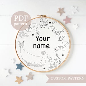 Marine animals embroidery pattern, personalized counted embroidery chart, whale, animals, newborn gift, customizable DIY, digital PDF, fish