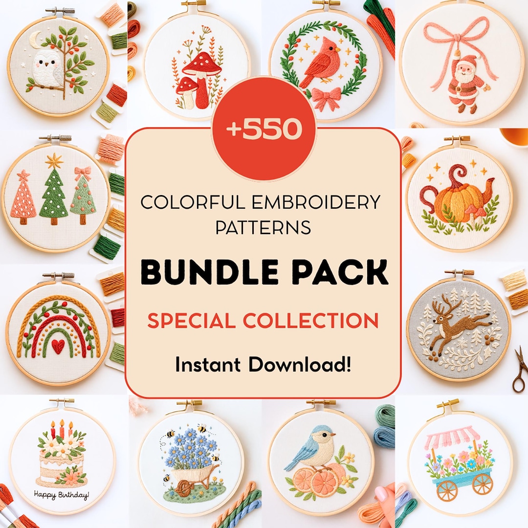 250 Colorful Embroidery Pattern Templates: MEGA Bundle (PDF Download ...